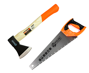 Набір топору 600 г дерев'яна ручка та ножівка по мокрому дереву 400 мм Polax (335-34)