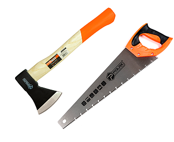 Набір топору 600 г дерев'яна ручка та ножівка по мокрому дереву 450 мм Polax (335-35)