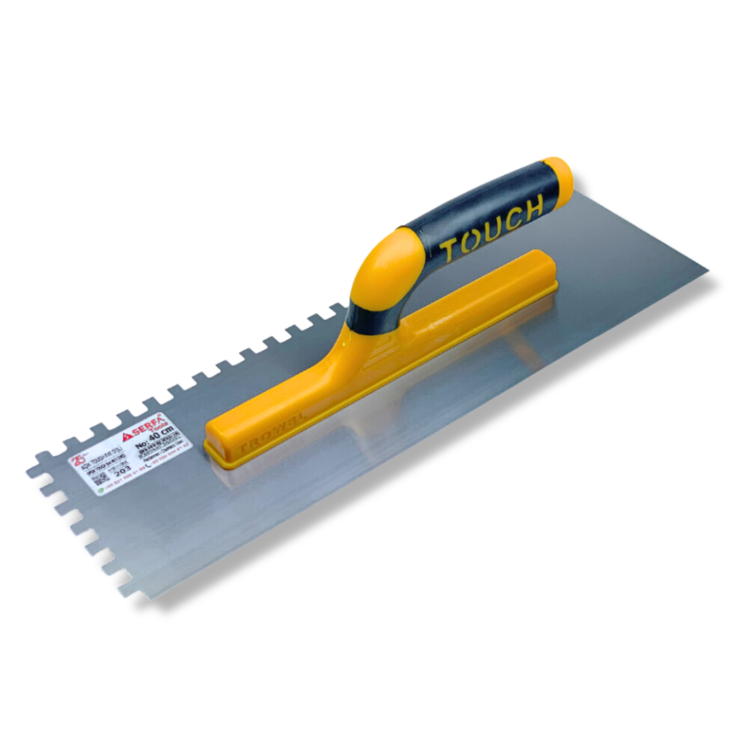 Гладила зубчаста штукатурна 40 см, зуб 8 мм Notched Trowel Open Handle, нержавіюча сталь, жовта (203)