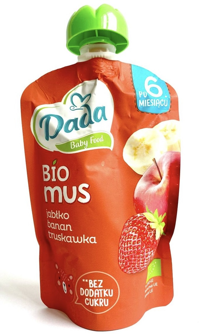 Пюре Dada Biomus яблуко-банан-полуниця з 6 місяців, 100 г, фото 1