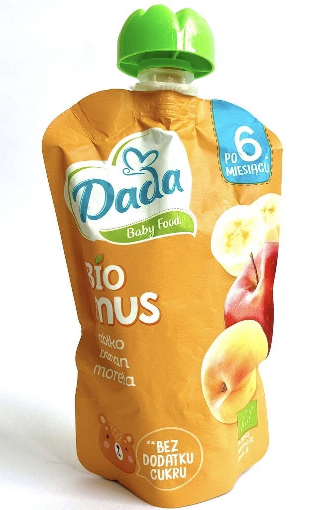 Пюре Dada Bio mus яблуко-банан-персик із 6 місяців, 100 г, фото 1