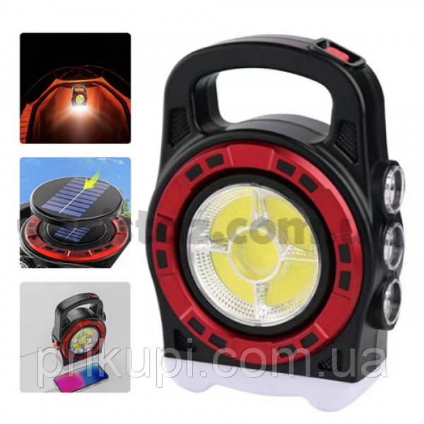 Ліхтар переносний 6678С-3LED+5COB, power bank, Li-Ion акум., Waterproof, сонячна батарея, ЗП microUSB