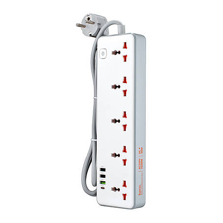 Мережевий фільтрі Hoco AC14A Rico 5-position socket (PD30W/1C3A) (EU) White, фото 1