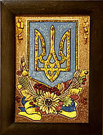 Картина из янтаря " Герб Украины Тризуб " 20*30 см