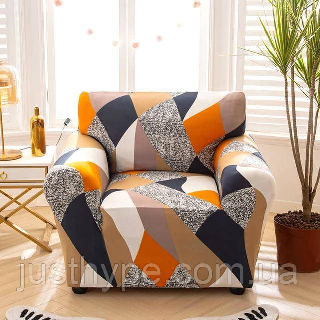 Чохол на диван універсальний для меблів колір жовтогарячий шапіто 90-140 см Код 14-0616
