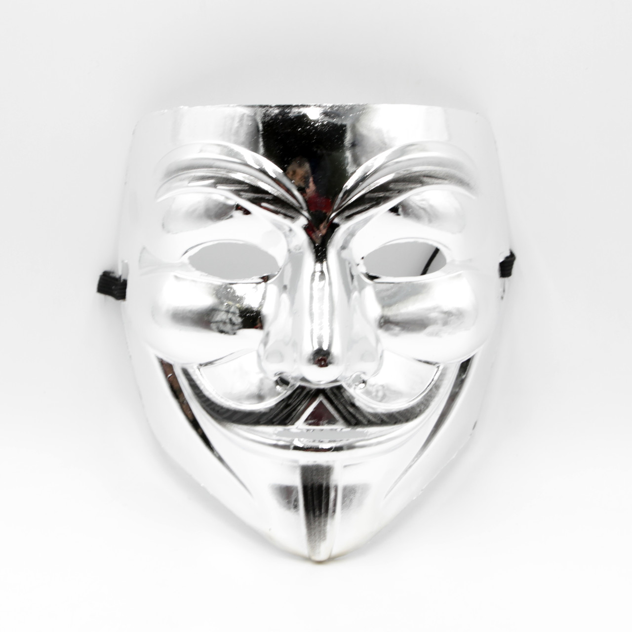 Маска Анонімуса срібляста на карнавал, Пластикова Anonymous маска на гумці унісекс, Маска Гая Фокса