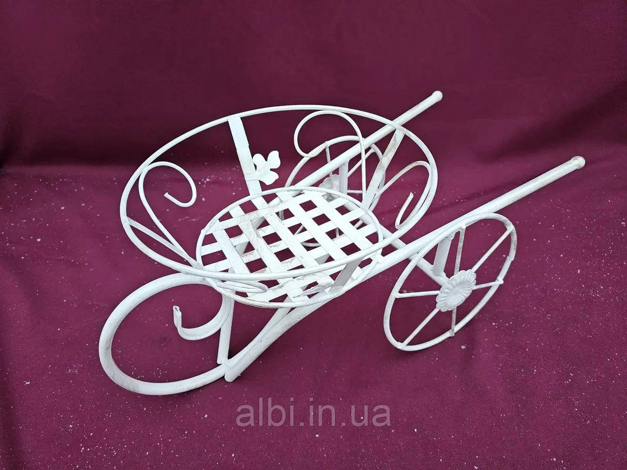 Підставка Тачка на 1 вазон бежева / Стійка кована під квіти