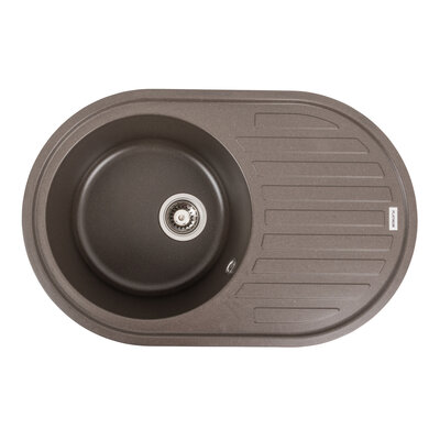 Мийка кухонна гранітна Platinum LIRA 770x500x190 (матова, темна скеля), фото 1