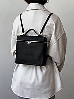 Женская кожаная сумка рюкзак чёрная вместительная элегантная сумка через плечо
