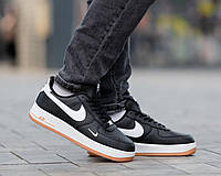 Кроссовки мужские кожаные Nike Air Force Black Orange Кроссовки низкие найк аир форс черные с белой подошвой