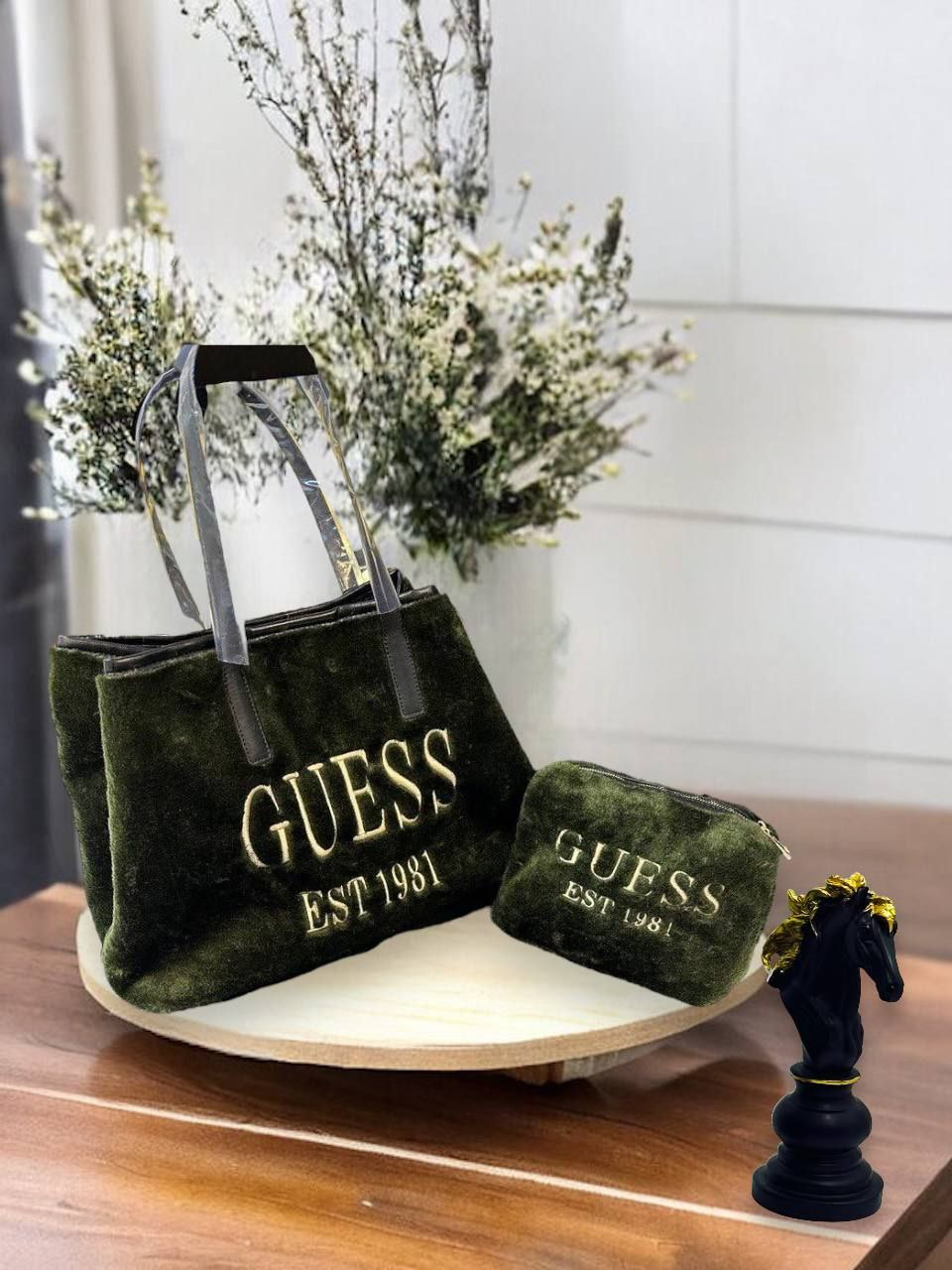 Жіночий комплект сумка та косметичка, Guess, шопер екохутро 43×30×20 см, 931316, фото 1