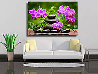 Картина на холсте "Дзен-базальтовые камни и ветки розовых орхидей" 45х30