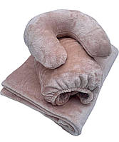 Плюшевий набір: чохол, плед і подушка ''Підкова'' на кушетку косметологічну, світло-бежевий для масажу