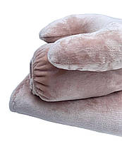 Плюшевый набор: чехол, плед и подушка ''Подкова'' на косметологическую кушетку, светло бежевый цвет