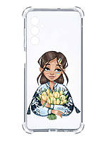 Чехол с утолщёнными углами на Samsung Galaxy A05s (A057) :: Девушка с тюльпанами (принт 22)