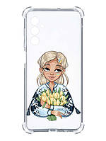 Чехол с утолщёнными углами на Samsung Galaxy A05s (A057) :: Девушка с тюльпанами (принт 23)