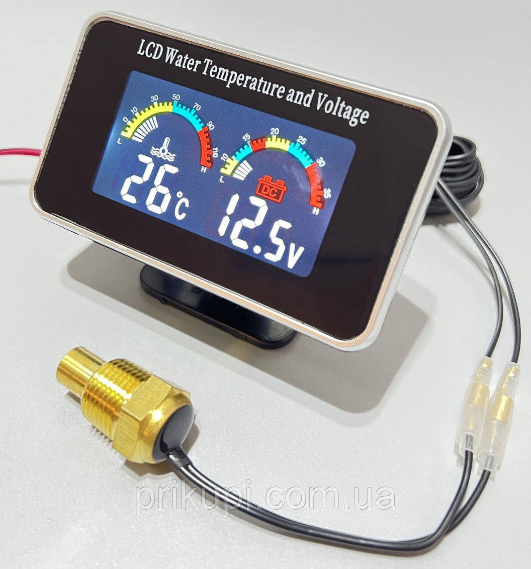 Цифровий датчик температури двигуна + вольтметр 12-24 вольт (Діаметр - 16 мм)