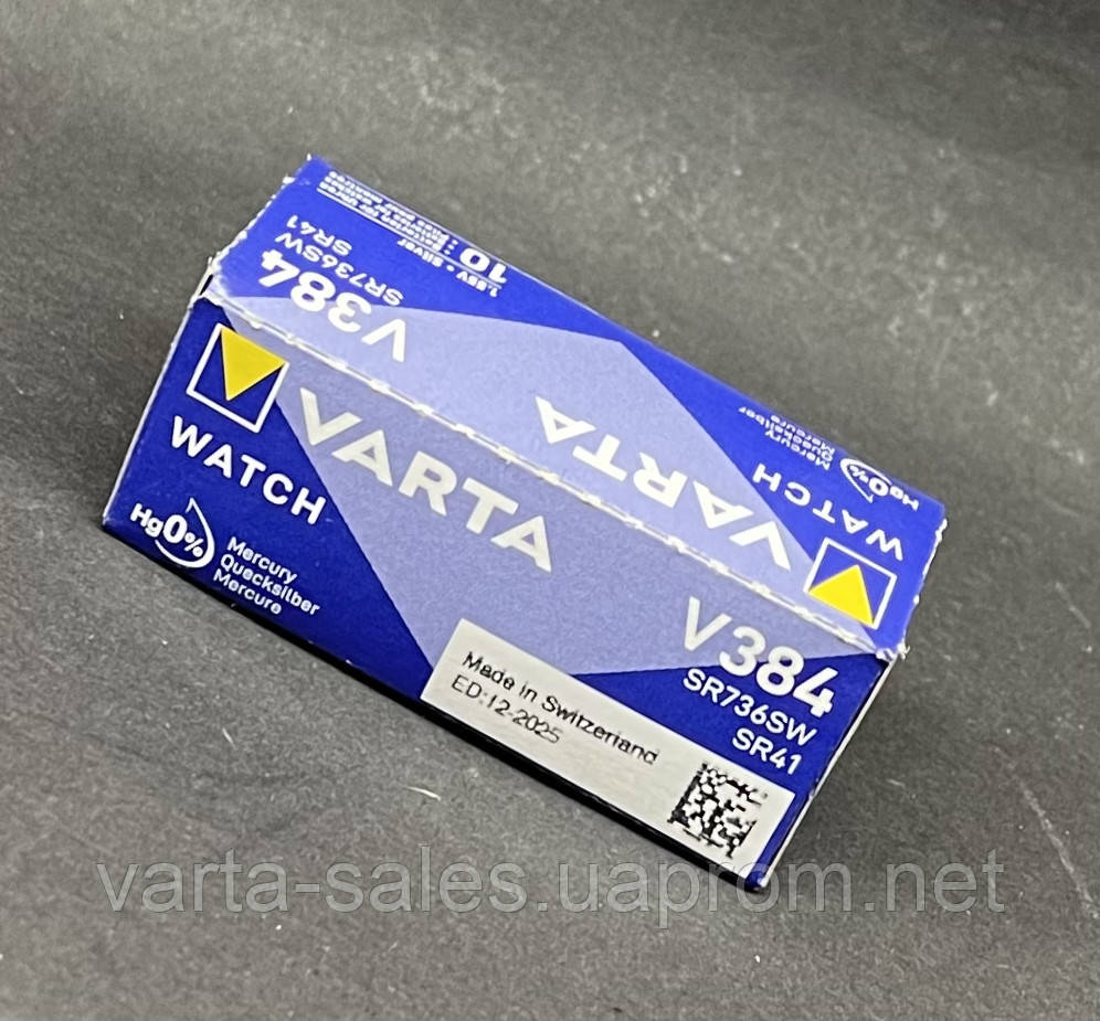 Батарейка Varta V384 (SR41SW) silver oxide 1,55V - фото 4 - id-p1522977