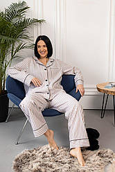 Жіноча піжама сорочка і штани СМУЖКА VS BRAND КОРИЧНЕВИЙ