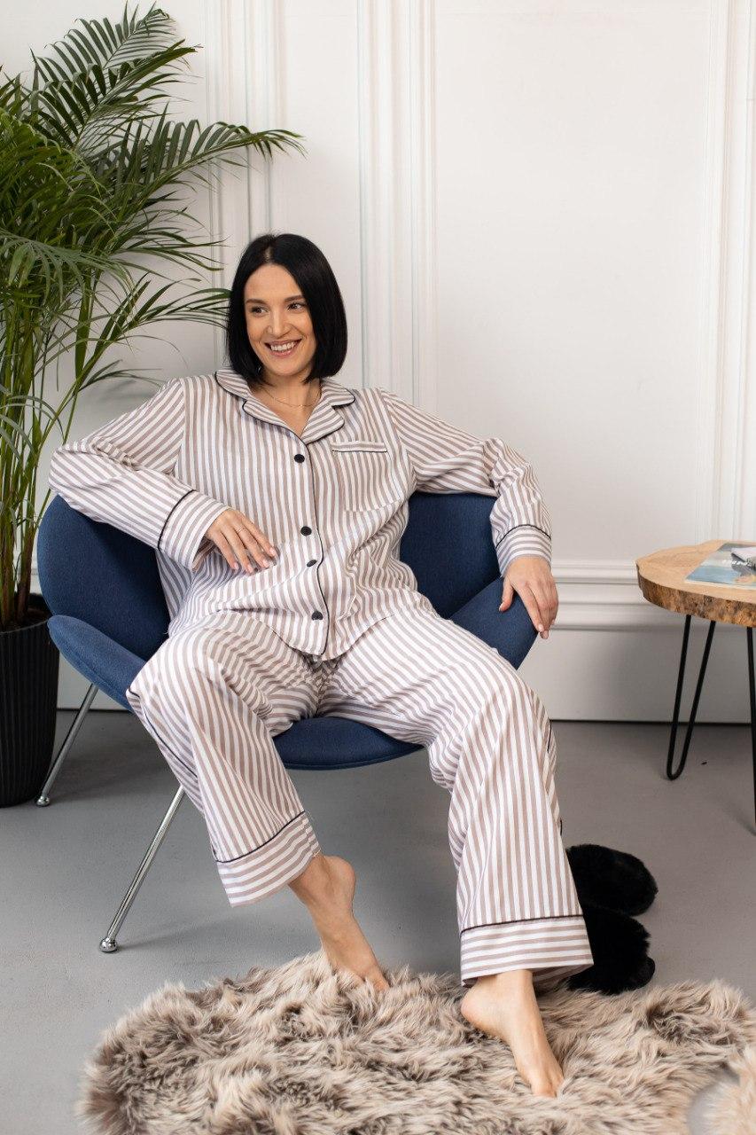 Жіноча піжама сорочка і штани СМУЖКА VS BRAND КОРИЧНЕВИЙ, фото 1