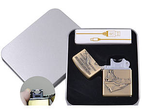 Електроімпульсна запальничка USB авіаносець 4886 в подарунковій коробці, фото 2