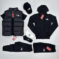 Комплект мужской THE NORTH FACE весенний осенний жилетка кофта штаны футболка шорты кепка ТНФ черный