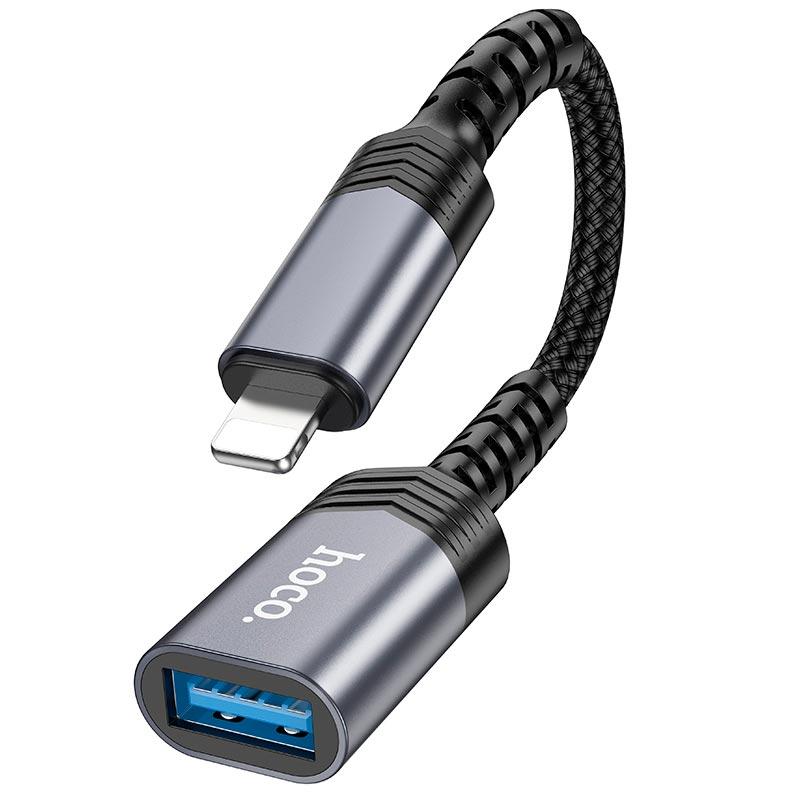 Перехідник Lightning на USB для підключення флешок HOCO adapter (2A, USB2.0, 480 Mbps, OTG). Black, фото 1