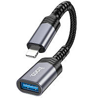 Переходник Lightning на USB для подключения флешек HOCO adapter (2A, USB2.0, 480 Mbps, OTG). Black