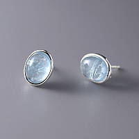Сережки-гвоздики серебряные Аквамарин, сережки с нежно-голубым натуральным камнем, серебро 925 пробы