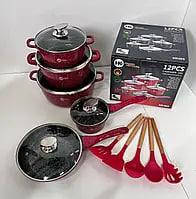 Набір посуду Higher Kitchen HK-305 17 предметів з кришками з гранітним покриттям | каструлі | ківш | сковорода