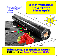 Мульчувальна Плівка для грядок Полуниці Чорна 40мкм/3роки 1,2м*500м з ПЕРФОРАЦІЄЮ в 2 ряди 30*25см