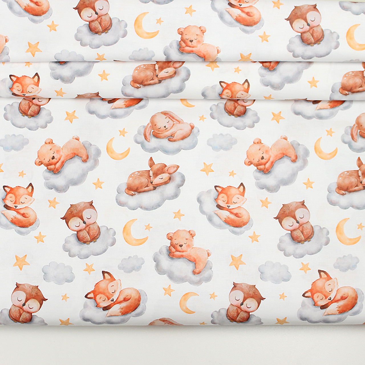 Ранфорс digital з цифровим друком шириною 240 см "Сплячі звірятка на хмарах" на білому № РЦ-3193, фото 1