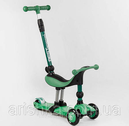 Самокат-велобіг 3в1 триколісний Best Scooter, колеса зі світлом, сидіння,амортизатори, фото 1