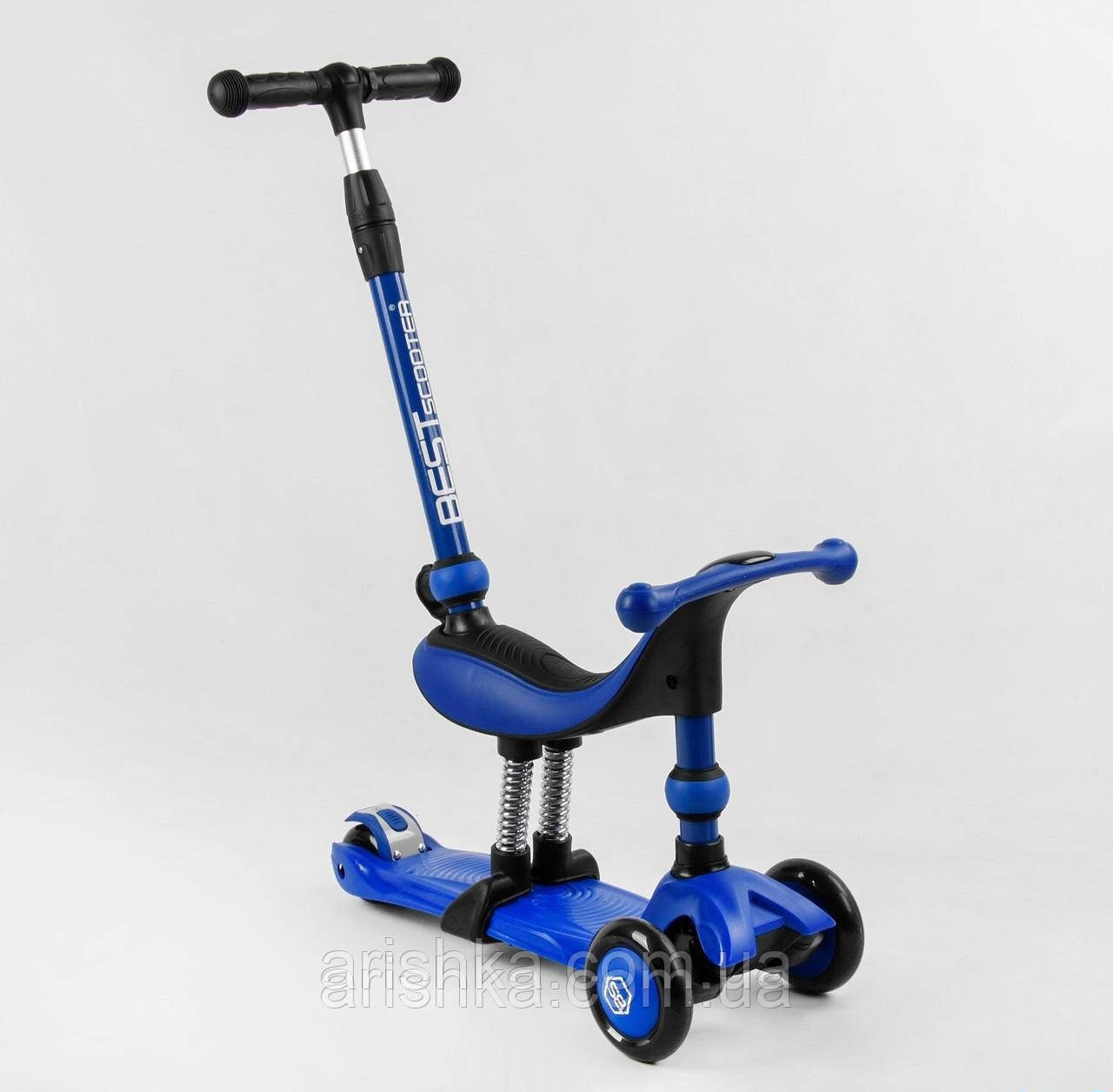 Самокат-велобіг 3в1 триколісний  Best Scooter,  колеса зі світлом, сидіння,амортизатори
