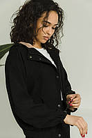 Куртка вельветовая женская короткая черная с капюшоном