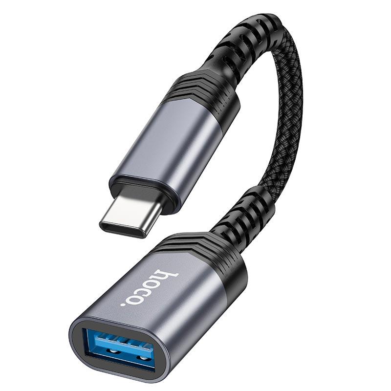 Перехідник адаптер Type-C на USB для ноутбуків та телефонів HOCO adapter (4A, USB3.0 OTG). Black, фото 1