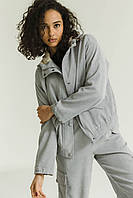 Куртка вельветовая женская короткая серая с капюшоном XXL-3XL, 2000000188010