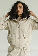 Куртка вельветовая женская короткая бежева с капюшоном XXL-3XL, 2000000188041