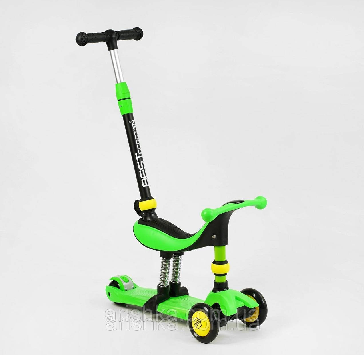 Самокат-велобіг 3в1 триколісний  Best Scooter,  колеса зі світлом, сидіння,амортизатори