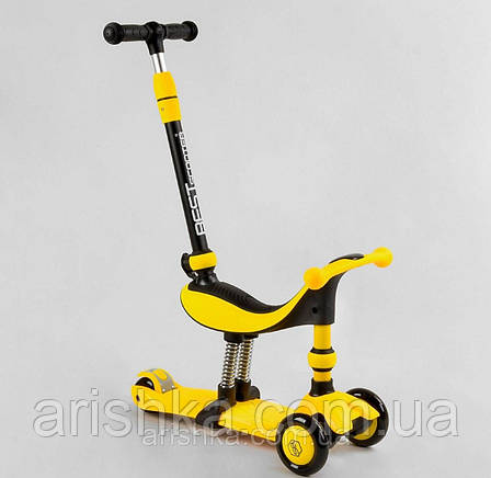 Самокат-велобіг 3в1 триколісний Best Scooter, колеса зі світлом, сидіння,амортизатори, фото 1