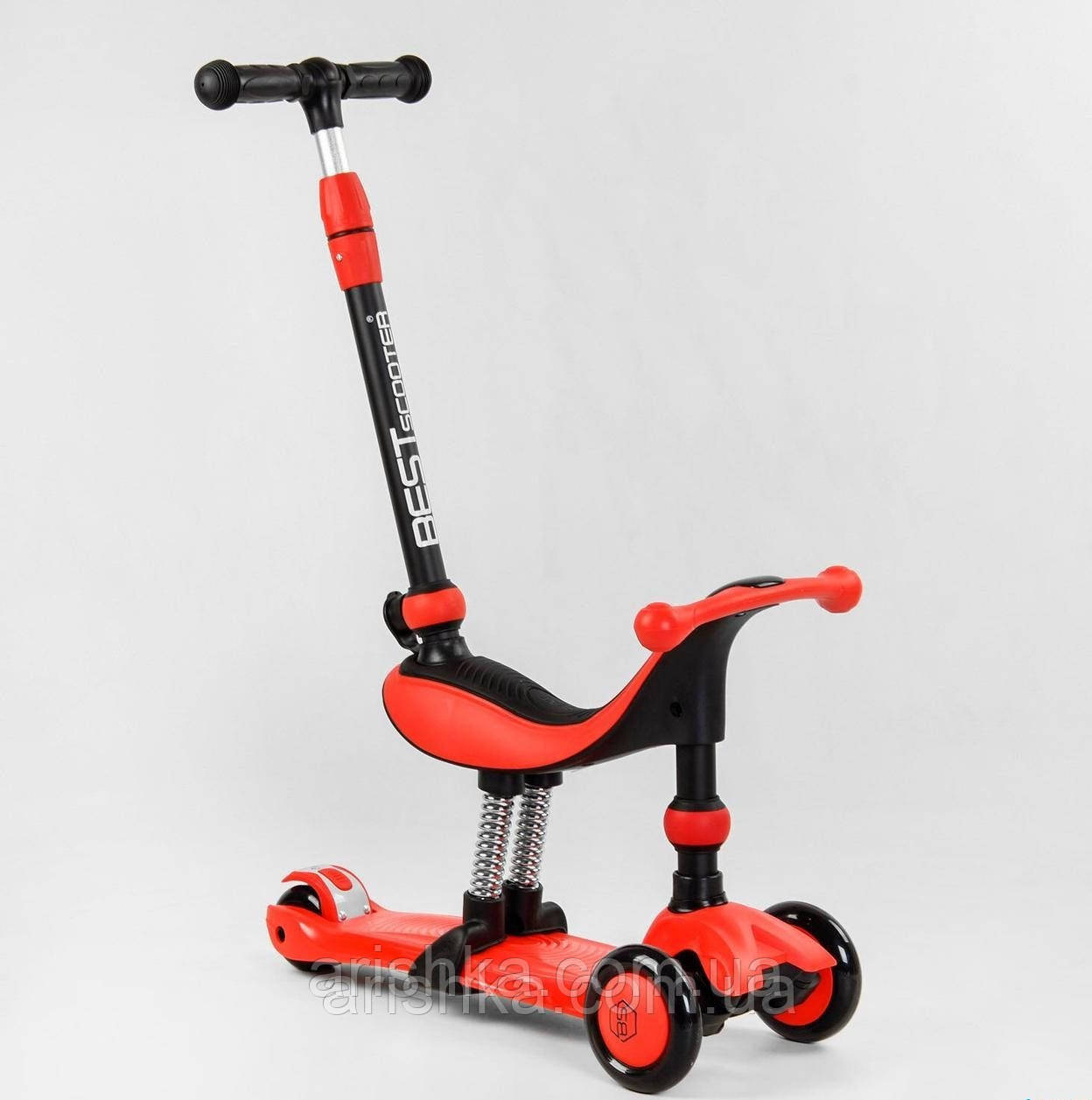 Самокат-велобіг 3в1 триколісний  Best Scooter,  колеса зі світлом, сидіння,амортизатори