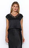 Жіноча літня шовкова блузка з паєтками чорного кольору. Модель Urca Zaps. Колекція весна-літо 2024