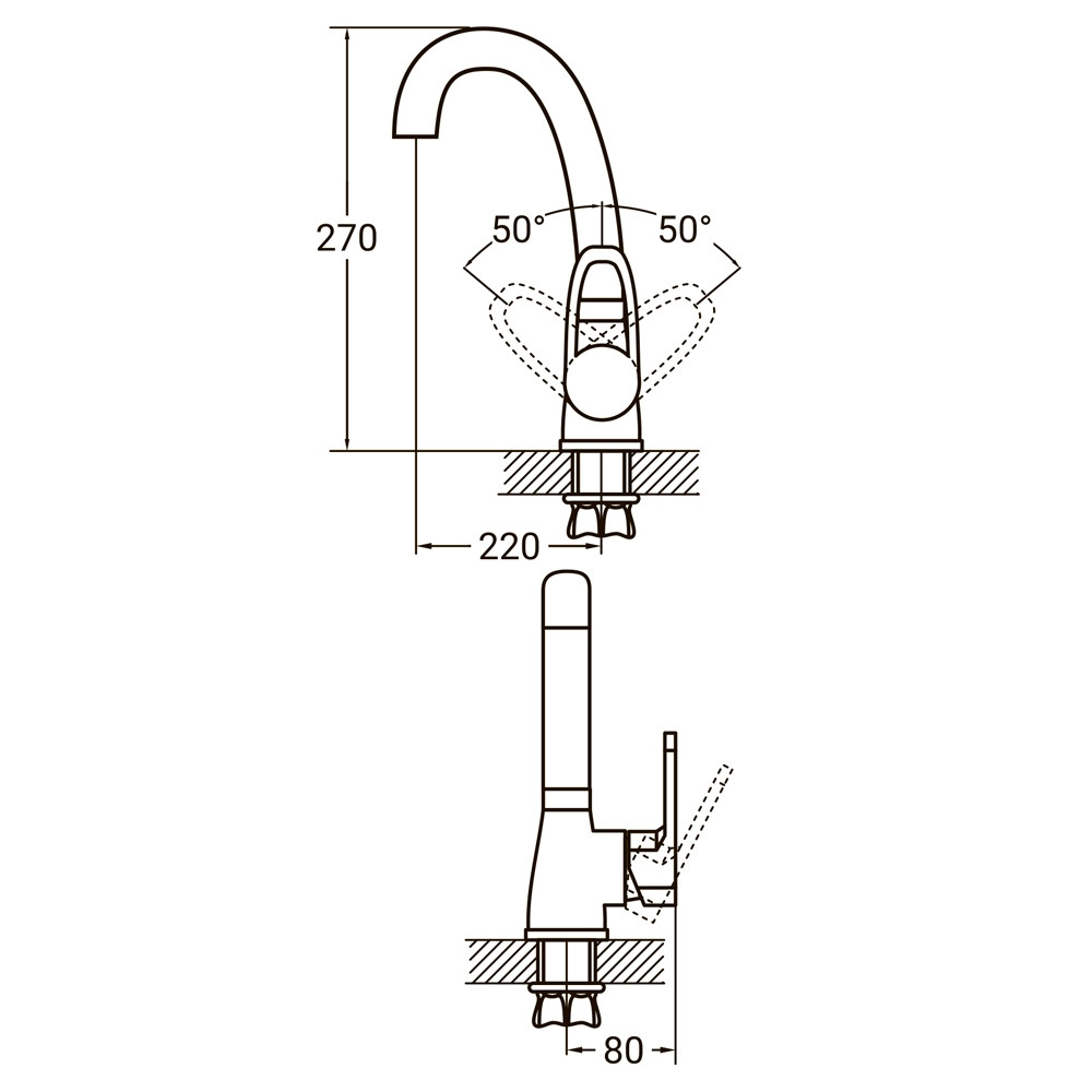 Смеситель HL Ø35 для кухни гусак ухо на гайке AQUATICA HL-4B130C (9734100) - фото 2 - id-p2086446543