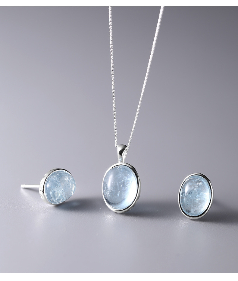 Набор серебряный Аквамарин, подвеска + серьги с нежно-голубым натуральным камнем, серебро 925 пробы - фото 1 - id-p2021655331