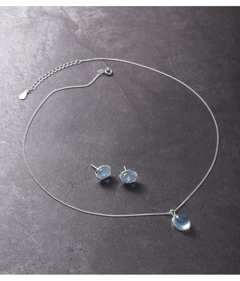 Набор серебряный Аквамарин, подвеска + серьги с нежно-голубым натуральным камнем, серебро 925 пробы - фото 3 - id-p2021655331