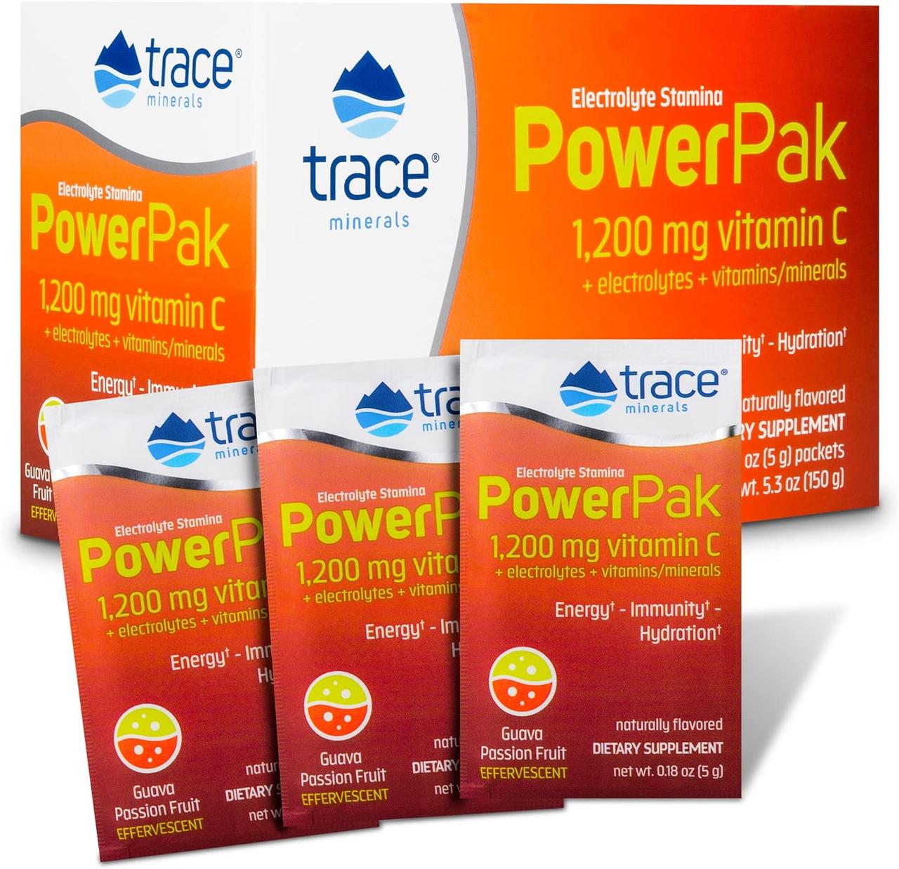 Trace Minerals Power Pak Guava Passion Fruit / Вітамін C + електроліти + мультивітаміни Гуава Маракуя 30 саше