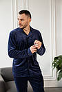 Домашній костюм Піжама чоловіча ВЕЛЮР сорочка і штани СИНІЙ 201103, фото 4