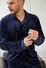 Домашній костюм Піжама чоловіча ВЕЛЮР сорочка і штани СИНІЙ 201103, фото 8