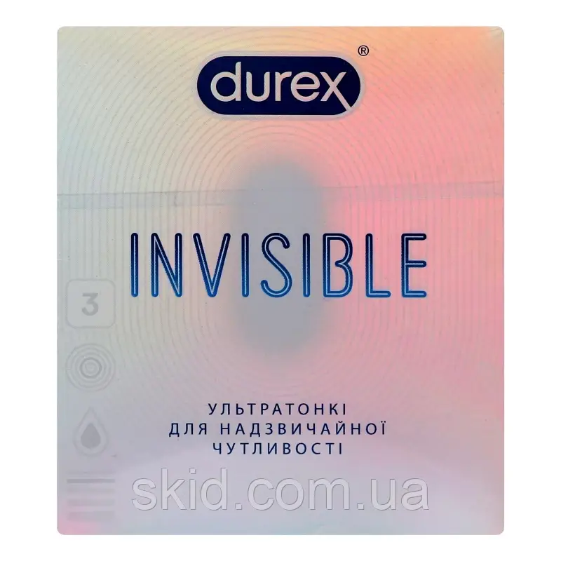 Презервативи латексні зі змазкою Durex Invisible ультратонкі / Extra lube 3шт.