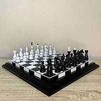 Шахматный набор: шахова дошка "Black&White" и фигуры "Elite" из натурального дерева. Ручная работа